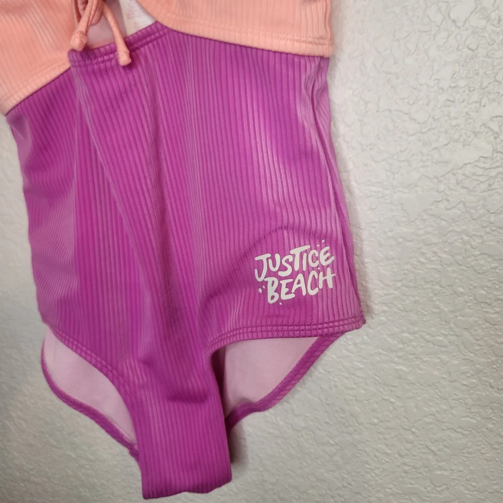 Justice Beach Two-Tone Peach and Purple One-Piece Swimsuit youth L 12 14